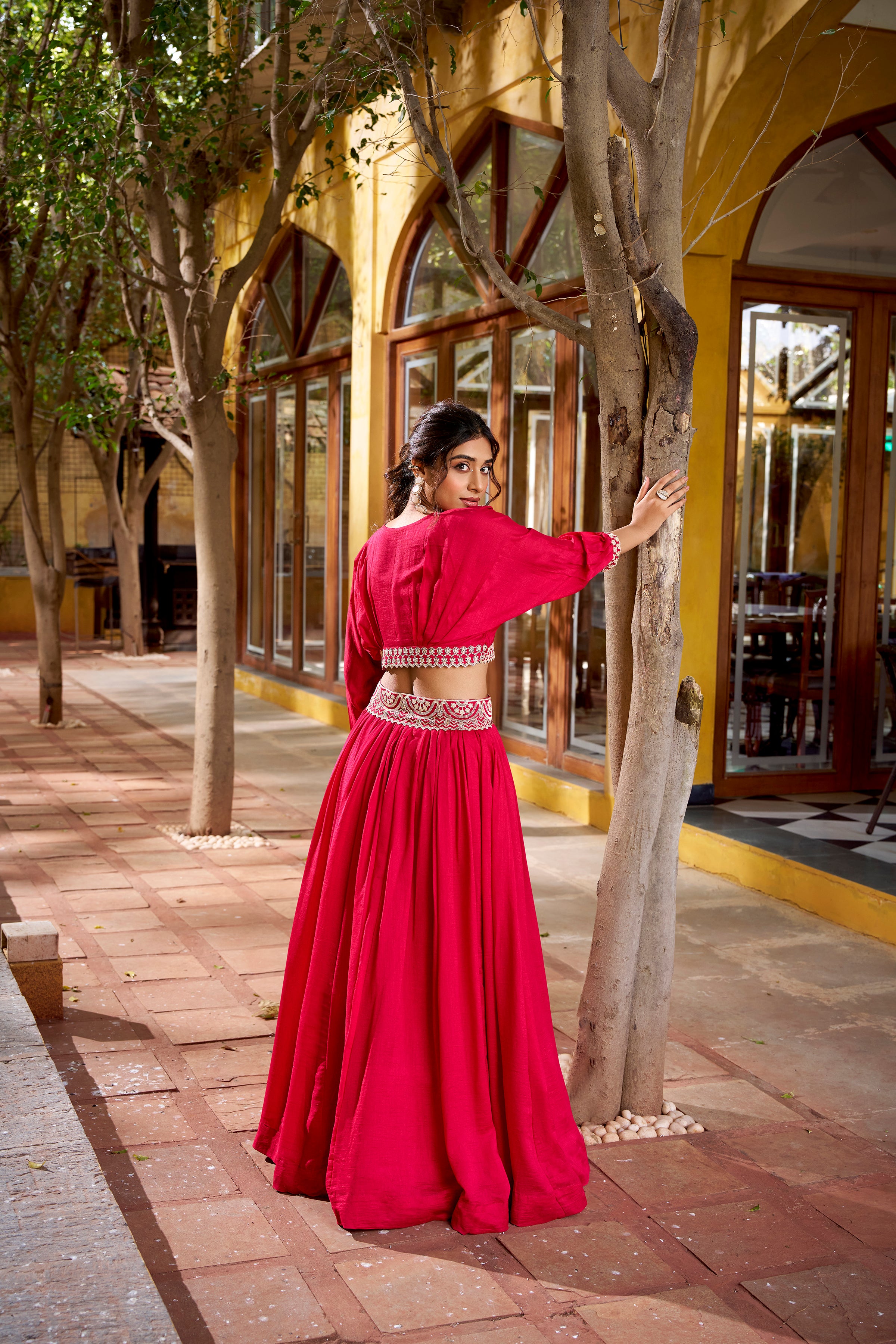 Vichitra Silk Thread Embroidered Lehenga&nbsp;