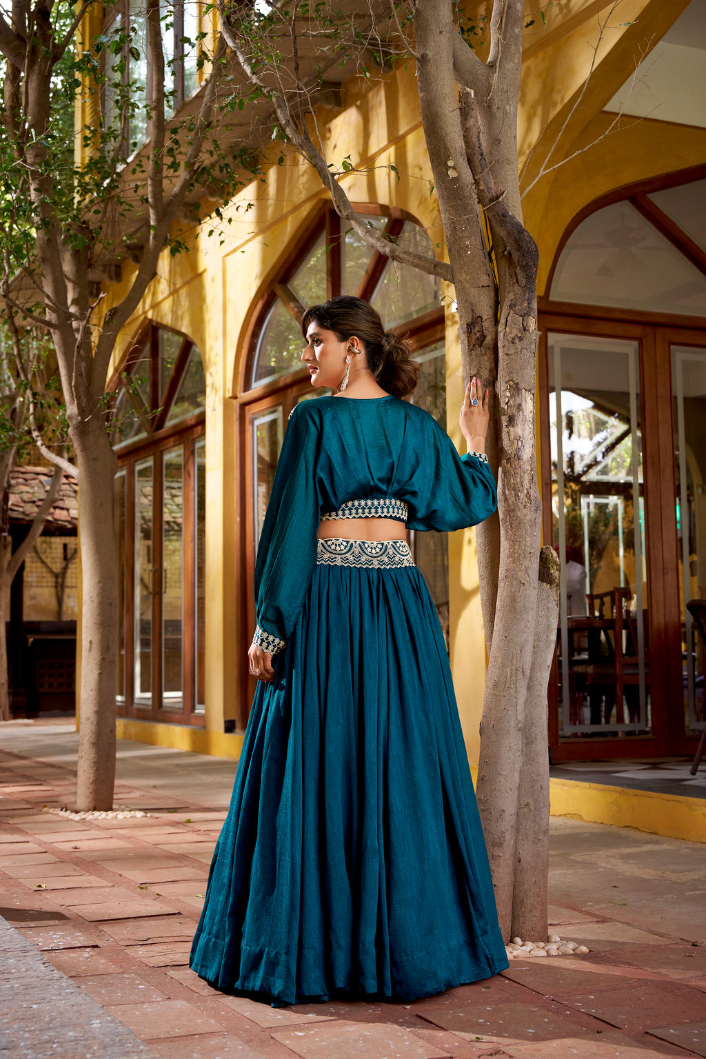 Vichitra Silk Thread Embroidered Lehenga&nbsp;