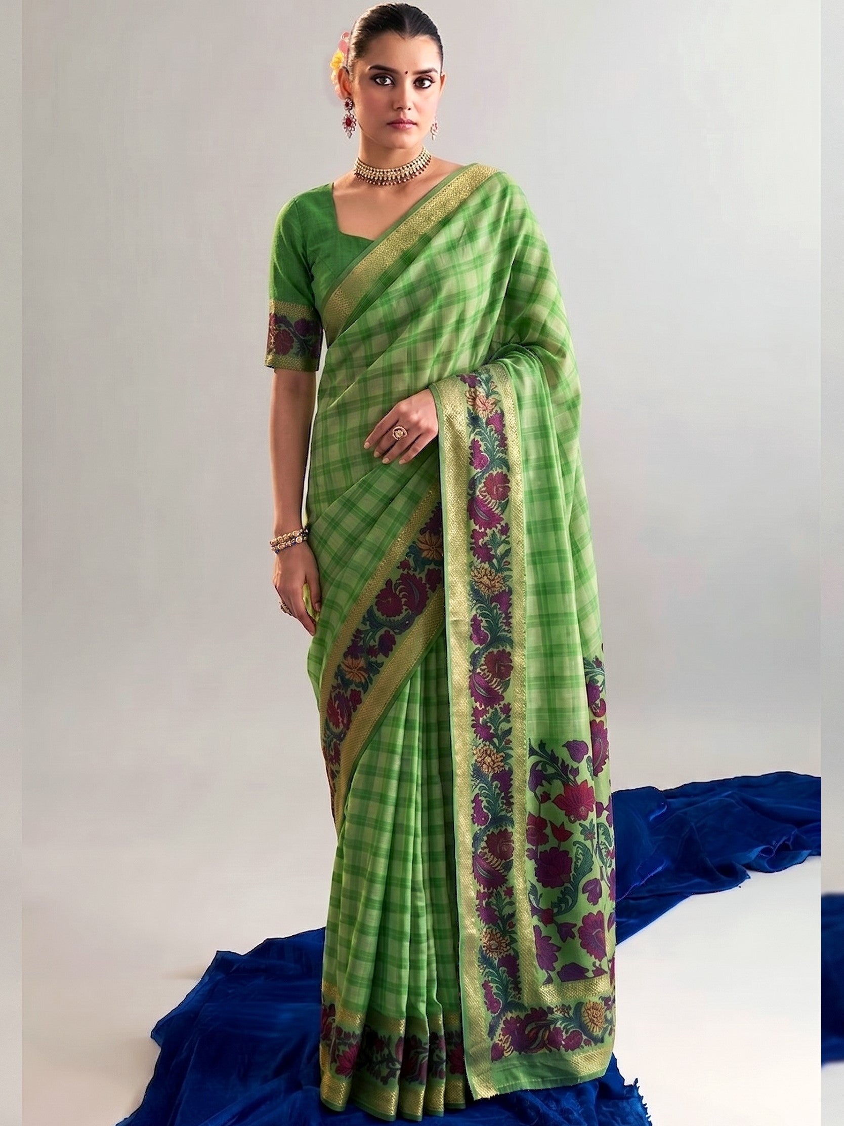 Chanderi Printed Zari Weaving Saree