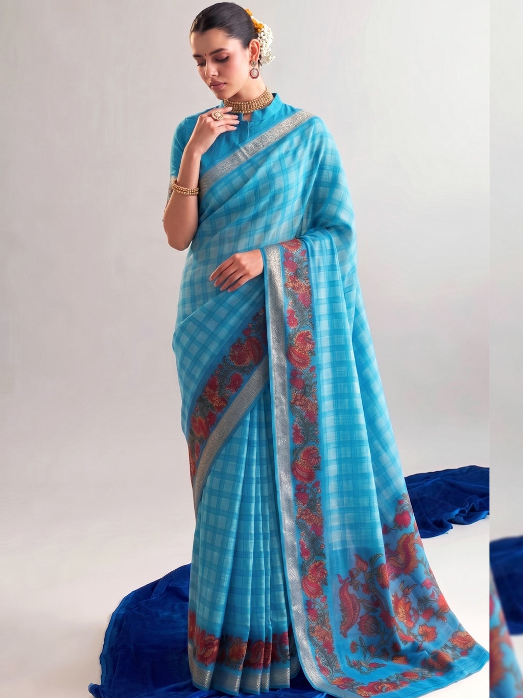 Chanderi Printed Zari Weaving Saree