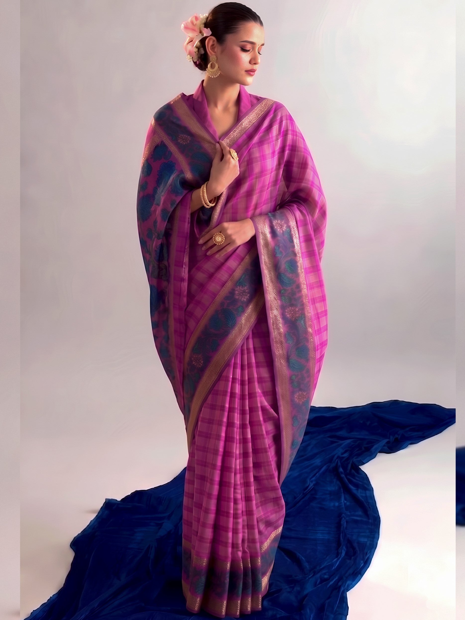 Chanderi Printed Zari Weaving Saree