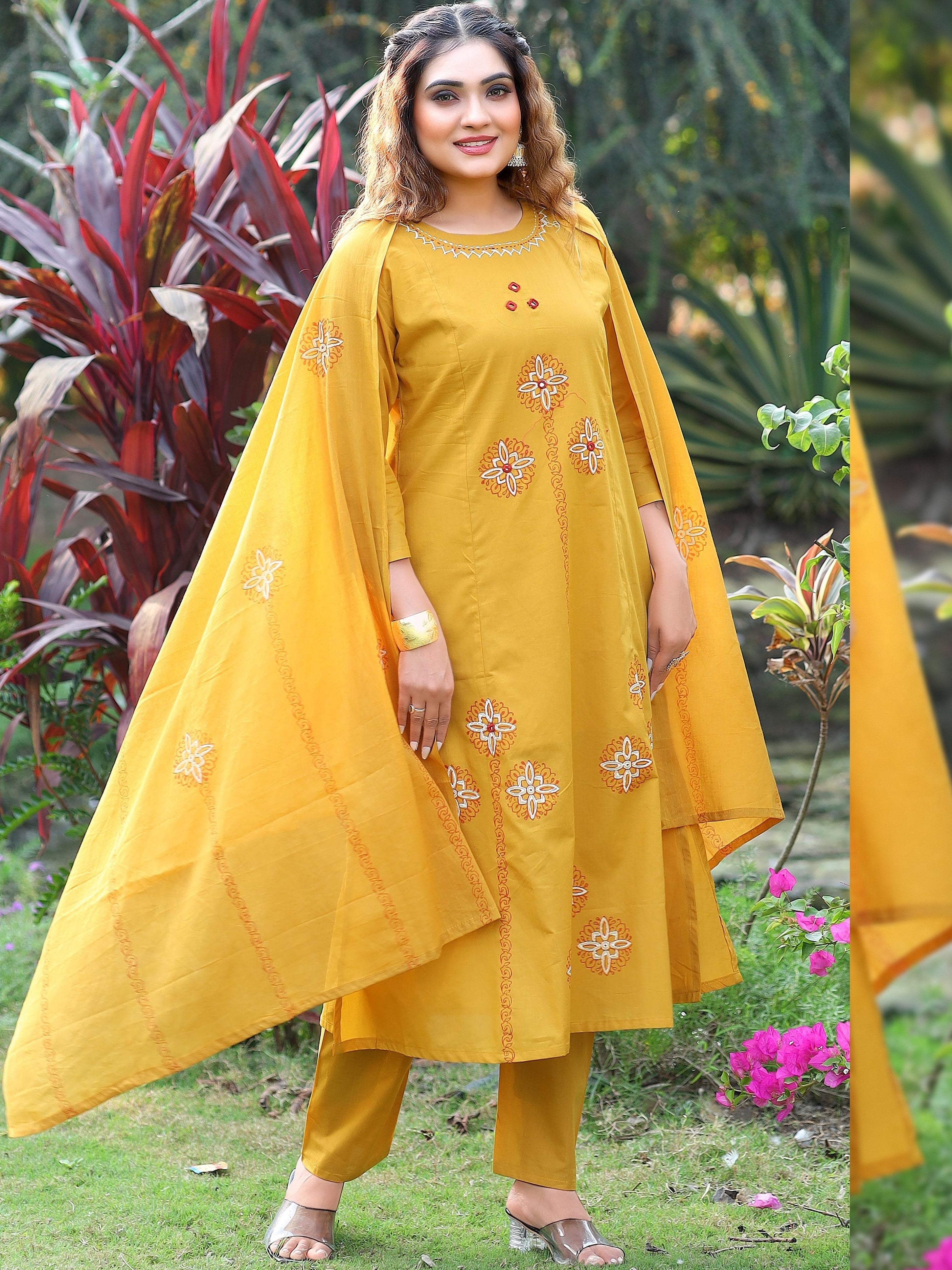 Pure Cotton Hand Work Kurti-Pant With Dupatta